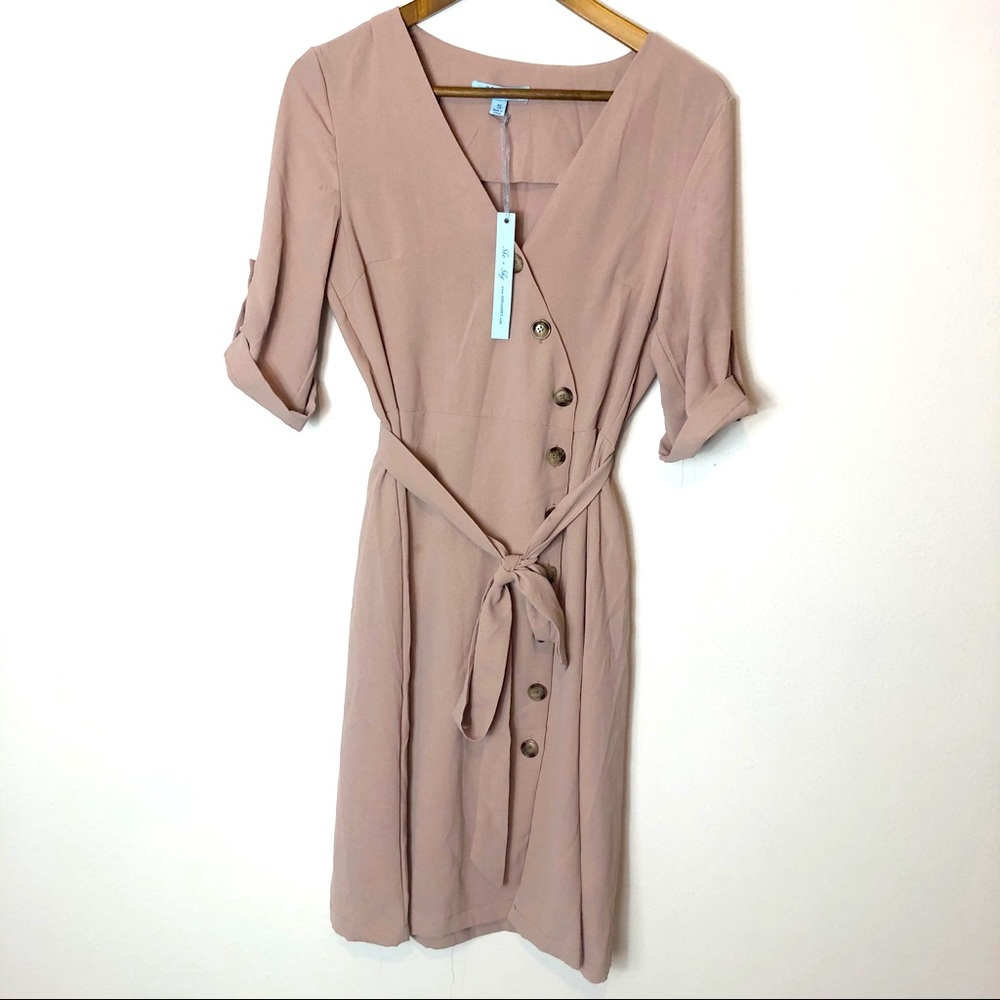 NWT SHE + SKY button up wrap dress beige